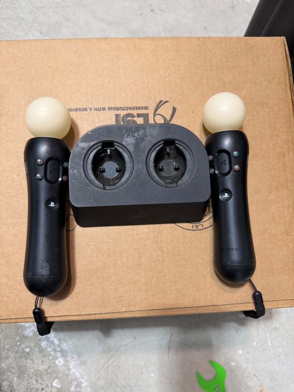 Sony Black Motion Controllers with Cream Tracking Spheres and Dual Charger
